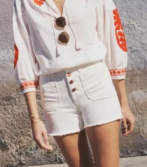 Madewell Denim Utility Shorts Button Fly‎ High Waisted Tile White NWT Size 31 thumbnail 1