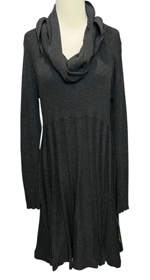 Dana Buchman Sweater Dress With Scarf‎ XL Gray Ribbed Fit Flare Timeless Career thumbnail 1