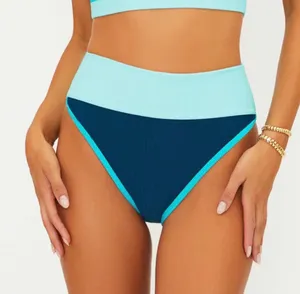 Beach Riot blue & green high-waisted bikini bottoms with light blue waistband and dark blue ribbed fabric, size M #beachriot #swimwear thumbnail 1