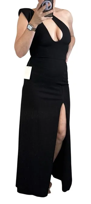 Alamour‎ Marta One Shoulder Maxi Dress Size M Cutout Gown Black Ponte High Slit thumbnail 1