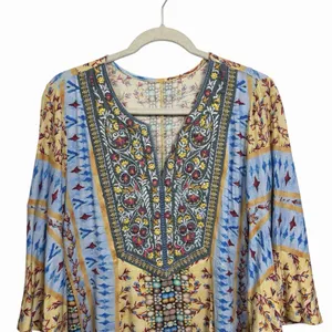 Soft Surroundings Sz M FiFi Embroidered Tunic Blouse Top 3/4 Bell Sleeve Boho thumbnail 2