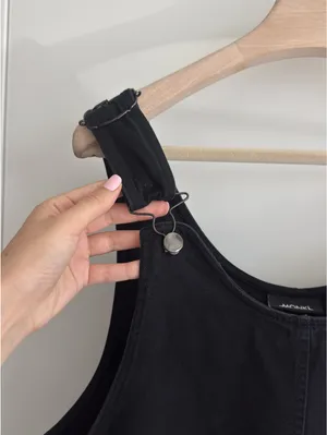 Monki Black Cotton NWOT Overall Mini Dress Pinafore Adjustable Strap Size M thumbnail 11