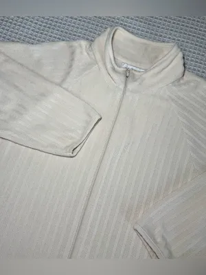 STAN HERMAN Half Zip Light Terrycloth Robe Getting Ready Housecoat Pockets Large thumbnail 3
