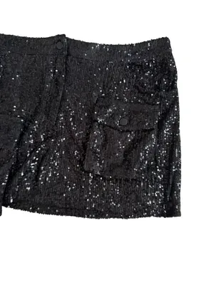 STEVE MADDEN Black Sequin Cargo Pocket Skirt Size Large thumbnail 6