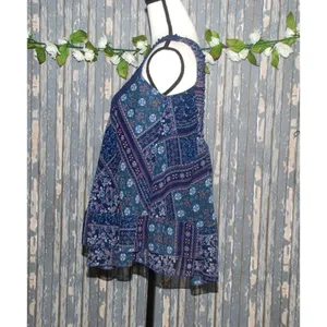 Altar'd State Crochet Blue Patchwork Sleeveless Blouse Top Size XS Flowy thumbnail 6