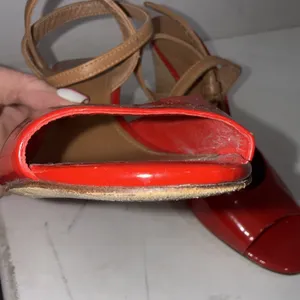 Tory Burch Red Patent Leather Cork Wedge Ankle Strap Peep Toe Sandals size 7.5 M thumbnail 9