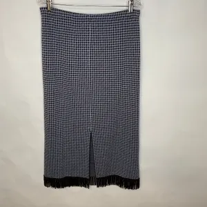 Lennie For Nina Leonard Houndstooth Skirt Fringe Trim Sz Large thumbnail 3