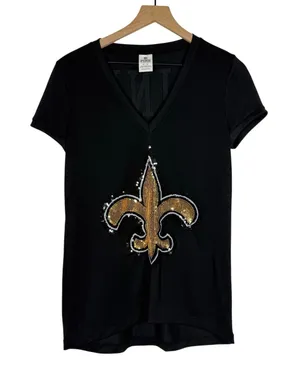 Victoria's Secret New Orleans Saints T-Shirt Sz Medium Black Sequin Football NFL thumbnail 1