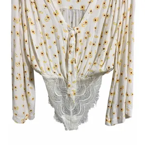 Free People Intimately "Forties Feels" Sunflower Print Bell Sleeve‎ Bodysuit Sm thumbnail 5
