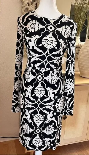 TORY BURCH‎ Printed Black White Silk Dress Women Size Small thumbnail 1