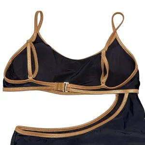 Aerie Black & Gold Full Coverage Cutout One Piece Swimsuit size Medium thumbnail 3