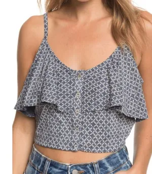 Roxy Navy Blue & White Pattern Popover Button Front Layered Tank Top Blouse XS thumbnail 1