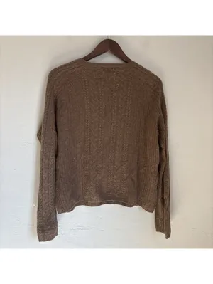 Only Mine Cashmere Sweater Womens XL Brown Cable Knit Henley 2-Ply Soft Pullover thumbnail 4