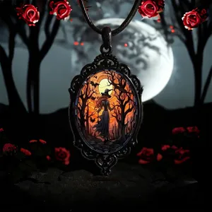 Retro Style Bat Witch Pendant Cameo Black Pendant Necklace Gothic Glass Pendant thumbnail 16