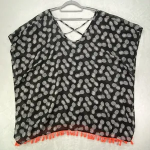 CoverUp Womens L Black & White Pineapple‎ Sheer top Swim Coverup no tag PTP 24" thumbnail 1