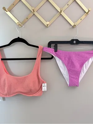 NWT PINK Victoria’s Secret Shimmer Colorblock Bikini Set Large thumbnail 2