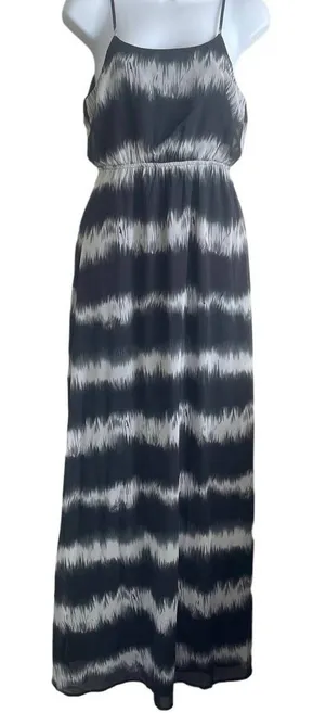 Lulus Women Boho Ethereal Maxi Dress S Black White Abstract‎ Ikat thumbnail 1
