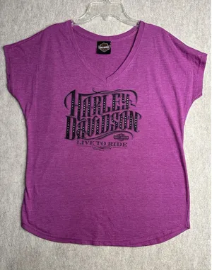Harley Davidson Purple Bling Women's Large Short Sleeve Las Vegas 2015 thumbnail 1