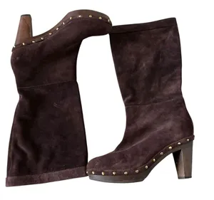 Banana republic brown suede leather platform boots women’s size 9.5 pull-on boot thumbnail 1