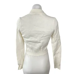 Emory Park Women's Cream Ivory Ribbed Knit Cropped Button Up Cardigan Top Size M thumbnail 3