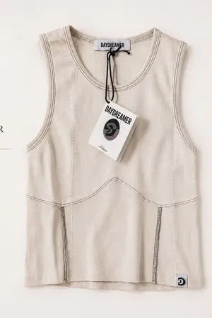 Daydreamer Ribbed Tank Top Dirty Whtie Sleeveless Fitted Minimalist Size Medium thumbnail 1