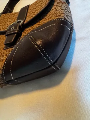 Coach Brown Vintage Signature Canvas Shoulder Bag with Dark Brown Leather Trim thumbnail 2