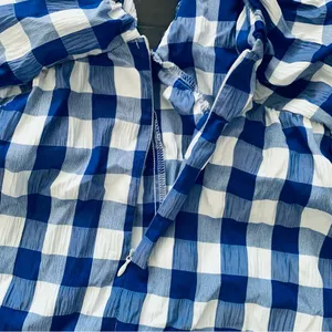 Lulus NWOT Day & Moon Boutique Brand White/Blue Checker Gingham Print Romper | Size: M thumbnail 16