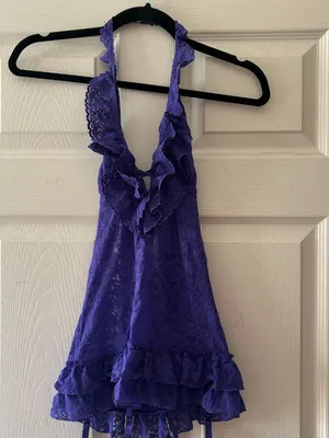 Victorias Secret The Lacie Sheer Lace Halter Babydoll Lingerie Purple Size Small thumbnail 4