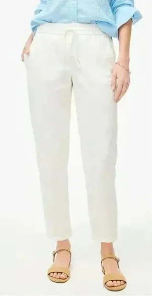 J Crew‎ New Seaside Pant Women White Linen Blend Pull On Pockets Travel Size 8 thumbnail 1