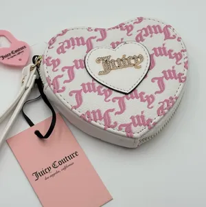 Juicy Couture V-I Heart Juicy Heart Zip Around Wristlet Snow‎ White Chiffon Pink thumbnail 1