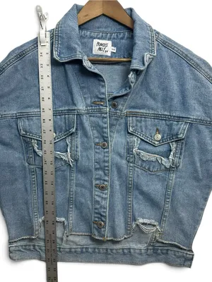 Princess Polly S/M Oversized Distressed Denim Jacket Light Wash Raw Hem thumbnail 7