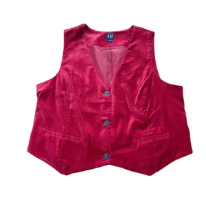 Vintage GAP Velvet Vest Womens L Red Maroon‎ Button Down Sleeveless Top thumbnail 2