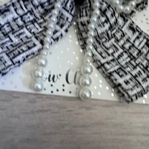 Bow Fancy‎ Danbar Black White Tweed Hair Clip with Faux Pearl Bow Accent NIP thumbnail 3