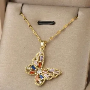 Women Zirconia Butterfly Stainless Steel Necklace thumbnail 2
