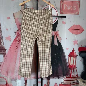 SHEIN Beige Plaid Wide-Leg Pants Sz M thumbnail 4
