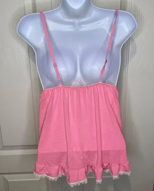 Victoria’s Secret Babydoll Pajama Tank Top Bubblegum Pink With Off White Daisy Coquette Lace Medium thumbnail 6