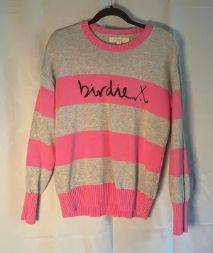 LOFT Birdie Golf Striped Cotton Pullover Sweater Pink Grey Large Preppy thumbnail 1