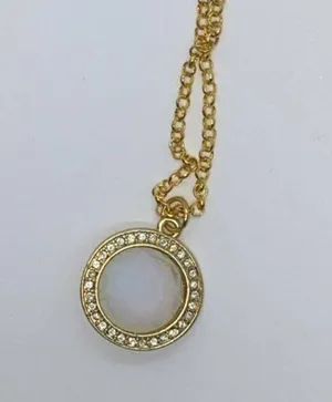 Gold-Tone Rhinestone Iridescent Pendant Necklace thumbnail 4