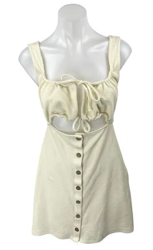 Free People Beach Olivia Cream Sleeveless Rib Knit Button Down Mini Tank Dress M thumbnail 1