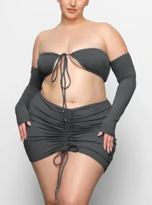 Skims Swim Ruched Mini Skirt - gunmetal Size M NWT ( sold out) thumbnail 1