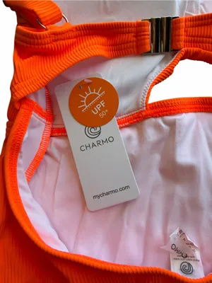 Charmo NEW Women's Orange Cutout One Piece Swimsuit Size L #260215 thumbnail 7
