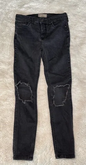 Free People Black Distressed Denim Jeans | Size 26 thumbnail 1
