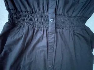 Black Button-Front Shirtdress with Smocked Waist‎ thumbnail 12