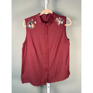 SHEIN‎ Embroidered Floral Boho Cottagecore Sleeveless Button Front Blouse L thumbnail 2
