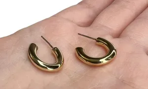 Shiny Gold Tone Huggie Hoops Rhinestone Pierced Earrings Set thumbnail 7
