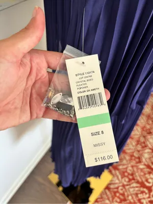 S.L. Fashions Navy Embellished Halter Pleated Midi Dress thumbnail 3