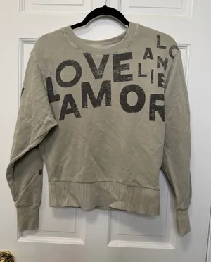 Maeve Anthropologie Love Amor Graphic Sweatshirt Sage Green Pullover Size XS‎ thumbnail 1