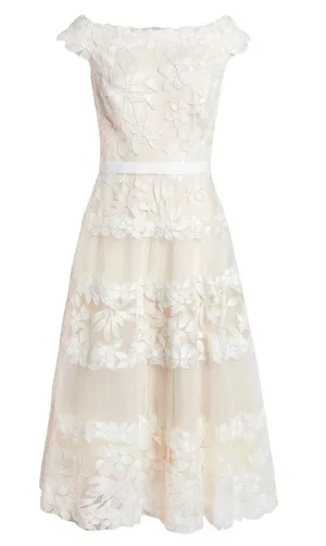 NWT TADASHI SHOJI Adriane in Ivory Petal Floral Embroidered Tea Midi Dress 12 thumbnail 1