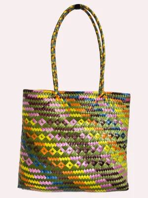 Large Colorful Mexican Woven Straw Tote Bag Market Beach Boho Handmade thumbnail 3