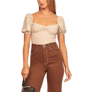 ✨Reformation Jeans Neutral Rochle Puff Sleeve Ribbed Sz Large Bodysuit✨ thumbnail 2